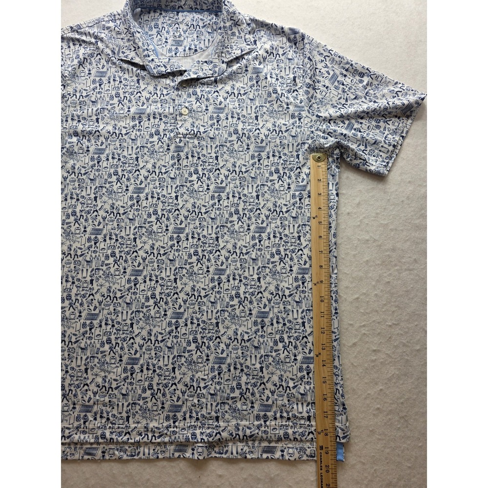 Johnnie-O Men's Blue & White Tailgater Print Short SleeveGolf Polo Shirt. Size M - Picture 6 of 8